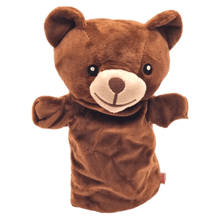 Braune Goki Bär Handpuppe aus weichem Plüsch. Ideal zum Spielen und Kuscheln.