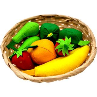 Filz-Obstkorb von goki mit Banane, Erdbeere, Orange, Birne und Apfel für Kaufladen.