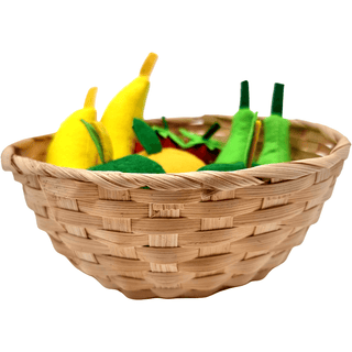 Goki Spielobstkorb mit Filzbananen, Birnen, Äpfeln und Gurken für Kinderkaufladen.