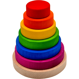 Bunter Stapelturm von Goki in Regenbogenfarben, Holzspielzeug für Kinder.