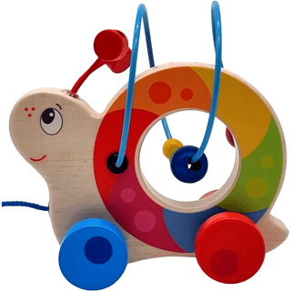 Goki Kuller-Schnecke, buntes Holz-Ziehtier mit Motorikschleife und Perlen für Kleinkinder. Fördert Laufenlernen & Motorik.