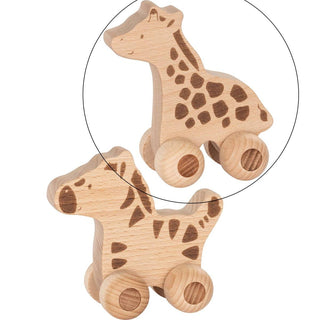 Goki Holz-Schiebetiere Zebra und Giraffe auf Rädern. Fördert Motorik und Fantasie.