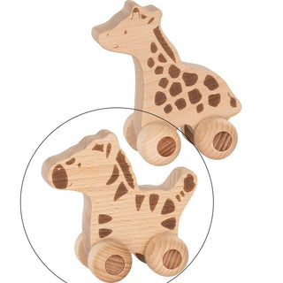 Goki Holz-Schiebetiere Zebra und Giraffe auf Rädern. Fördert spielerisch die Motorik.