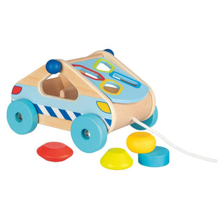 Holz-Sortierbox-Auto von Goki mit bunten Formen, zum Ziehen und Spielen.