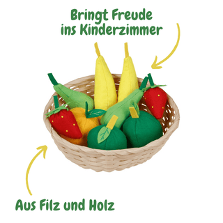 Goki Filz-Obstkorb mit Birnen, Äpfeln, Erdbeeren und Orangen für Kinder-Kaufladen.