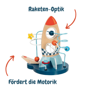 Goki Motorikschleife "Weltall Orbit 21" Raketen-Design mit bunten Perlen auf Draht und Katapult. Fördert Motorik und Hand-...