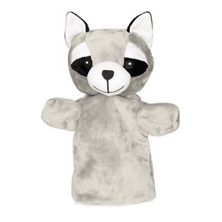 Goki Waschbär Handpuppe aus weichem, grauem Plüsch. Ideal zum Spielen und Kuscheln.