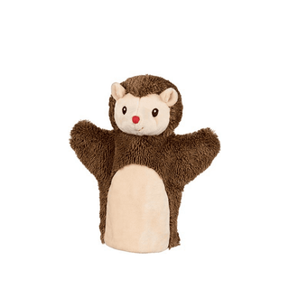 Goki Igel Handpuppe aus braunem Plüsch mit beigefarbenem Bauch. Ideal für fantasievolles Spielen.