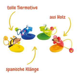 GoKi Tier-Kastagnetten aus Holz in Form von Biene, Fisch, Frosch und Maus. Fördert Musikalität und Rhythmusgefühl bei Kind...