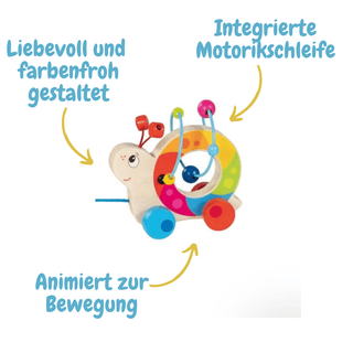 Goki Kuller-Schnecke: Buntes Holz-Ziehtier Schnecke mit Motorikschleife, fördert Laufenlernen.