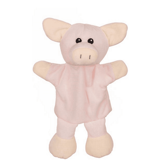 Süße, rosa Schweine-Handpuppe von goki für Kinder.